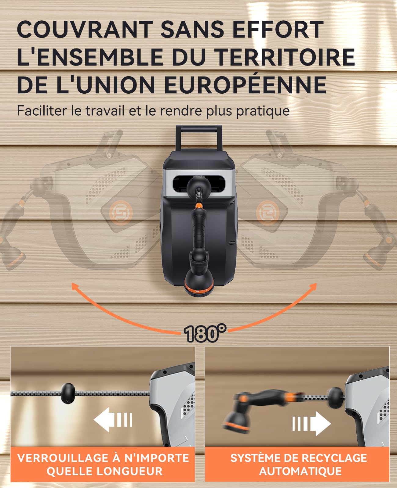 SUNPOW Enrouleur Tuyau Arrosage Mural 15mx12mm