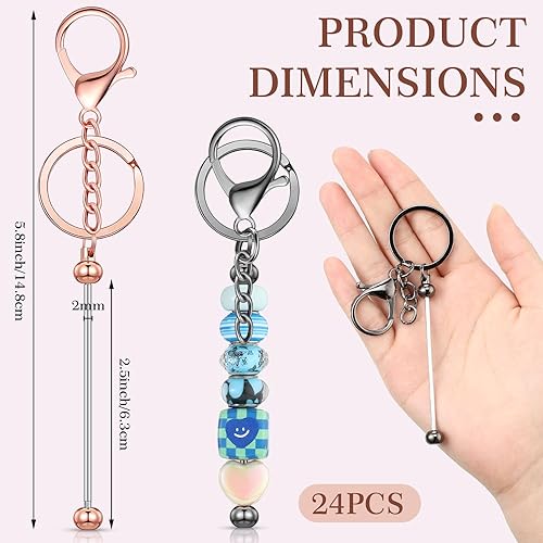 Miniatura 3 de Tondiamo 24 barras de llavero con cuentas a granel para cuentas, llavero en blanco de metal con cuentas para manualidades y llavero de cuentas