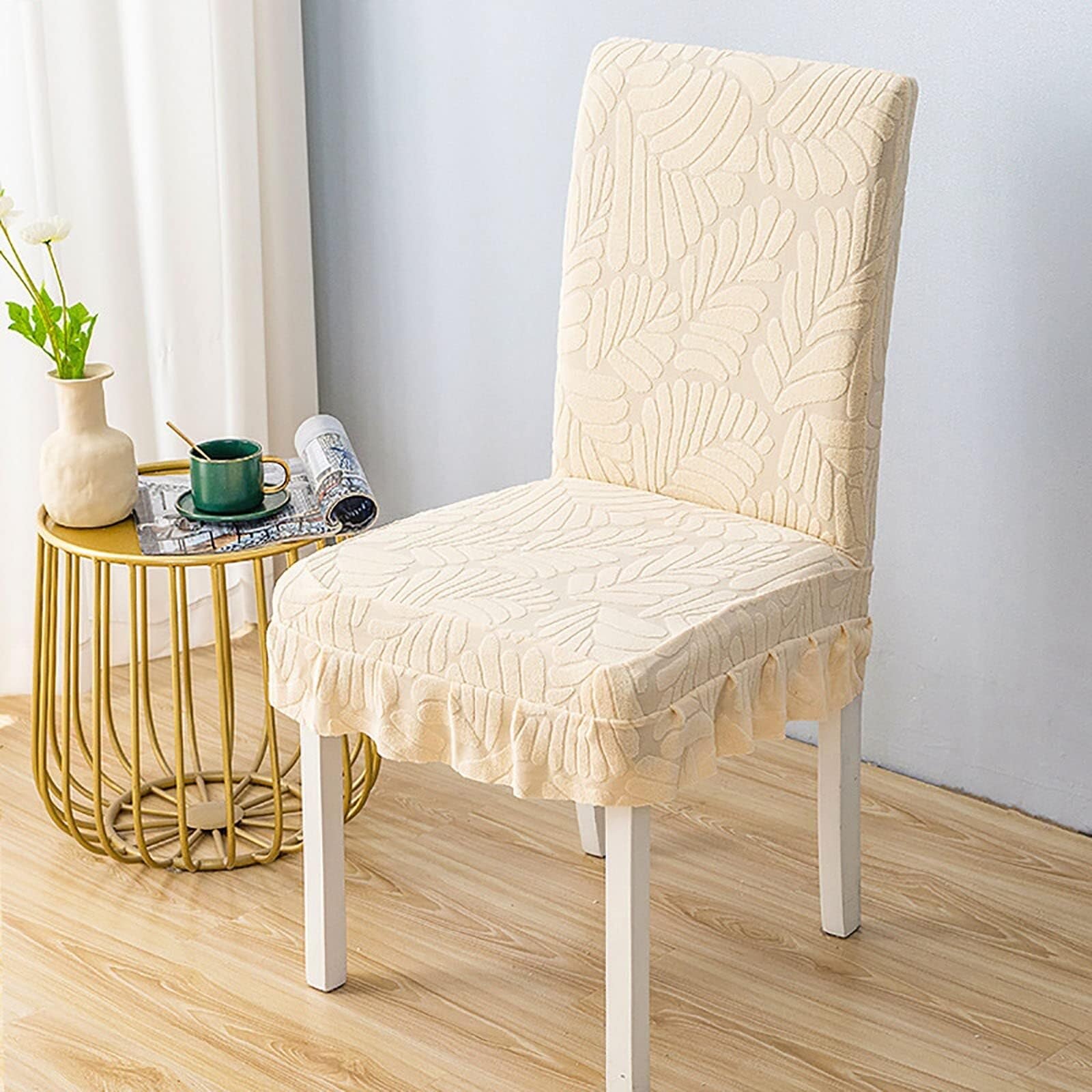 NMVAWIPT Kitchen Chair Cover, Soft Thick Chairs Slipcover Stretch Seat Protector With Skirt, For Hotel Ceremony Banquet Wedding(Cream 2,2pcs)