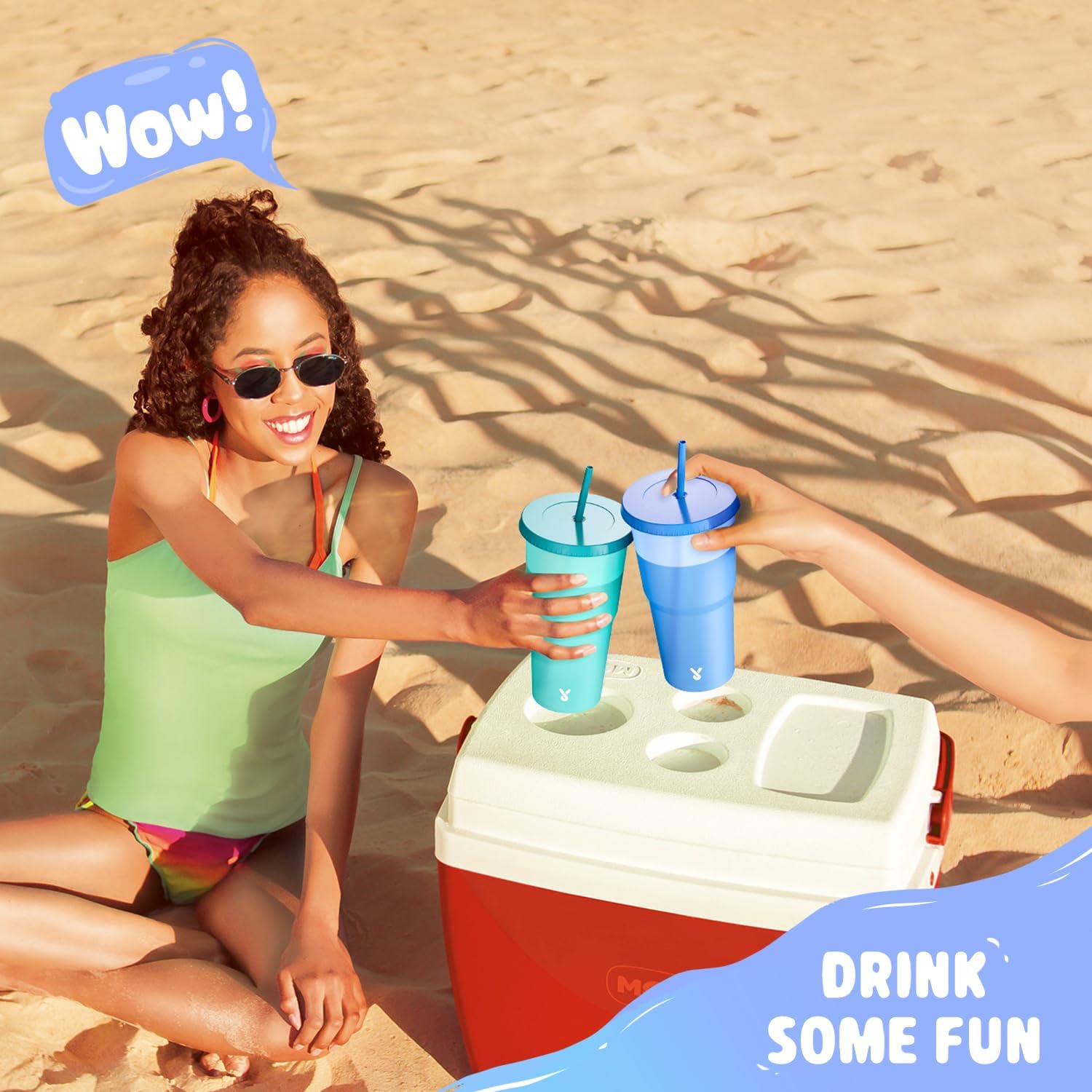 Meoky Plastic Cups with Lids and Straws - 3 Pack 40 oz Tumblers Bulk, Reusable Color Changing Cups for Party, Car, Women, Adults, Iced Coffee, BPA-free - Image 5