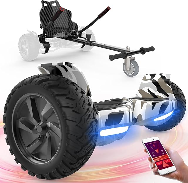 FUNDOT Hoverboards with seat,All terrain Hoverboards with hoverkart,8.5 inch Self Balancing Scooter go kart,Off-Road Hoverboards with Bluetooth Speaker,APP,LED,Powerful Motor,Gift for Children Adults