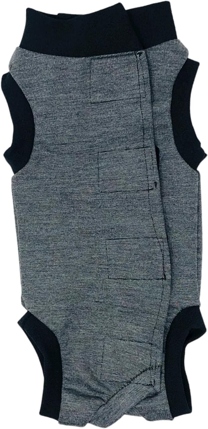 Heather Gray with Black Cuff PeeJama, XXL Recovery Suit for Dogs and Cats - Made in USA