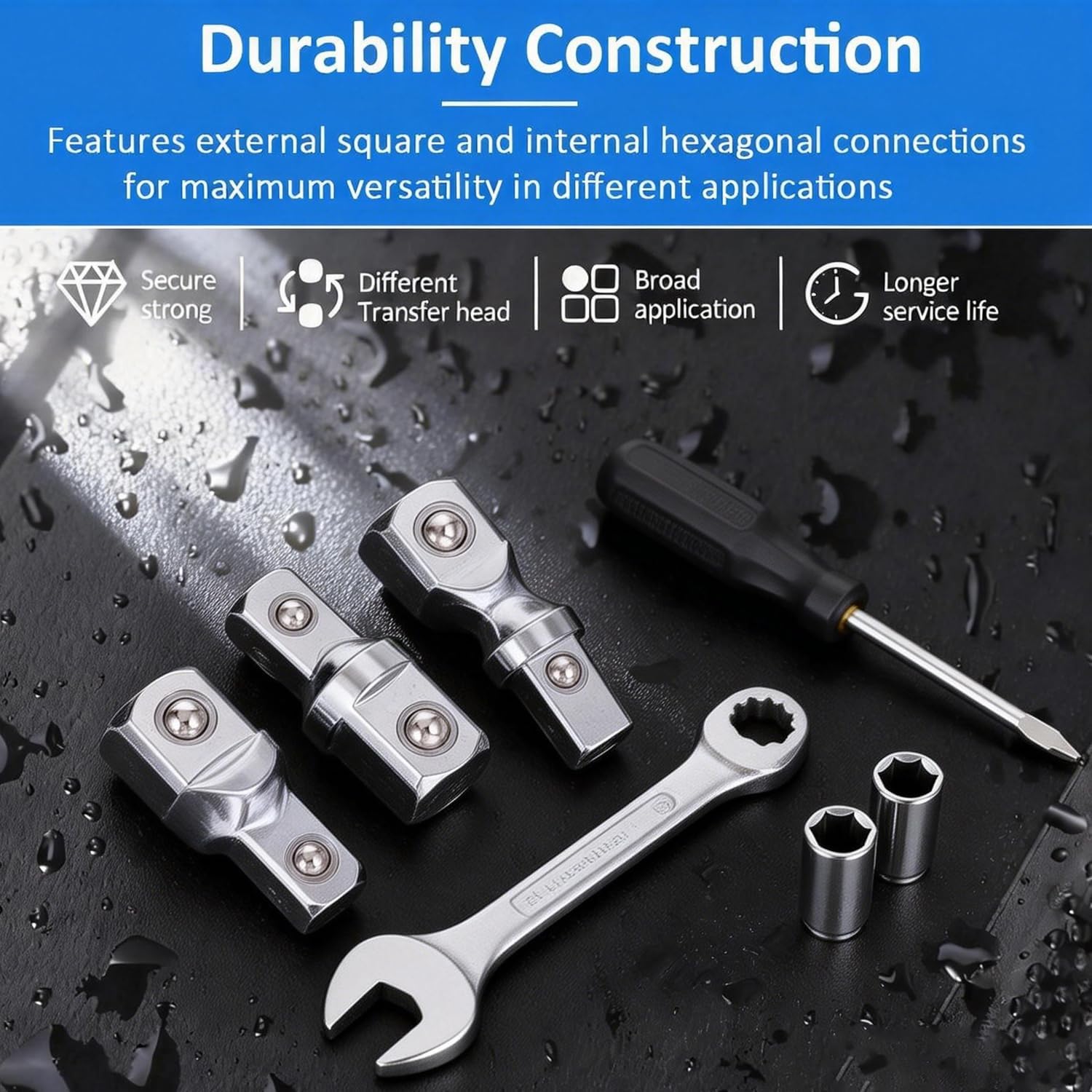 Socket Wrench Adapters, 4pcs 1/2",1/4" And 3/8" Square Drive Adapters, Double-head External Square Internal Hexagonal Connector Electric Wrench For Head Outer Square Electric Wrench Extension Rod