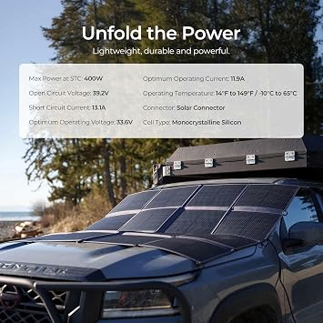 Renogy 400W Portable Solar Panel Blanket, 25% High Efficiency N-Type Foldable Solar Panel Charger for Power Station,Lightweight 16-Fold Space Save, Fast Setup for Camping, RV, Pickup, Marine Off-Grid