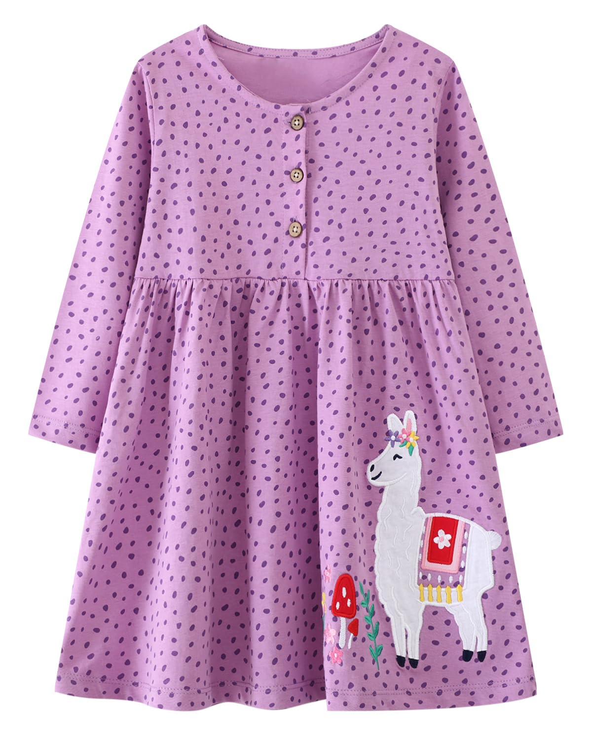 Girls Cotton Long Sleeve Casual Cartoon Appliques Striped Jersey Dresses