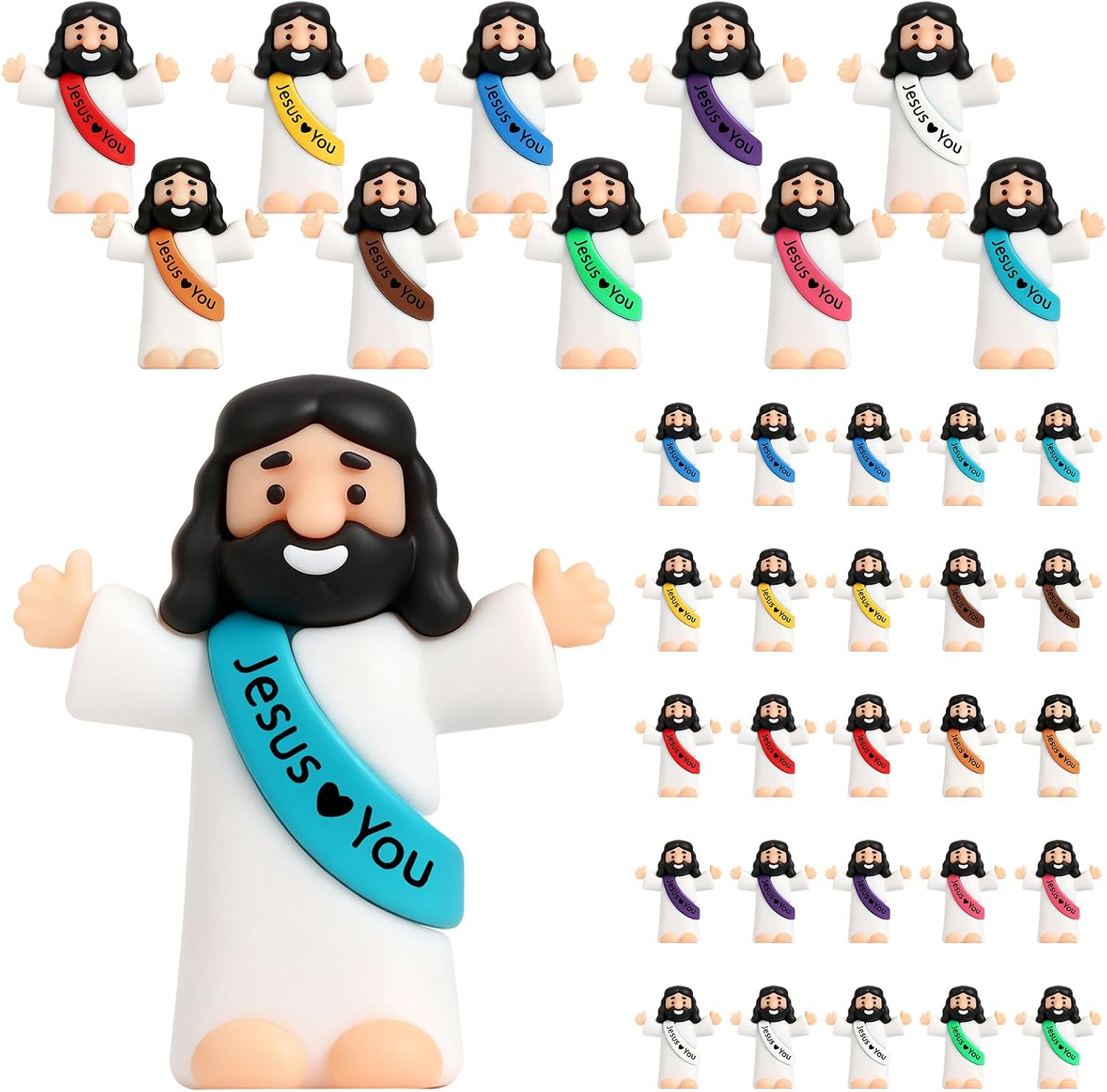 Bememo 25 Pcs Mini Jesus Figures Little Jesus Love You Rubber Action Figures to Hide and Seek for Religious Party Favors Easter Egg Stuffers Sunday Baptism (Hug)