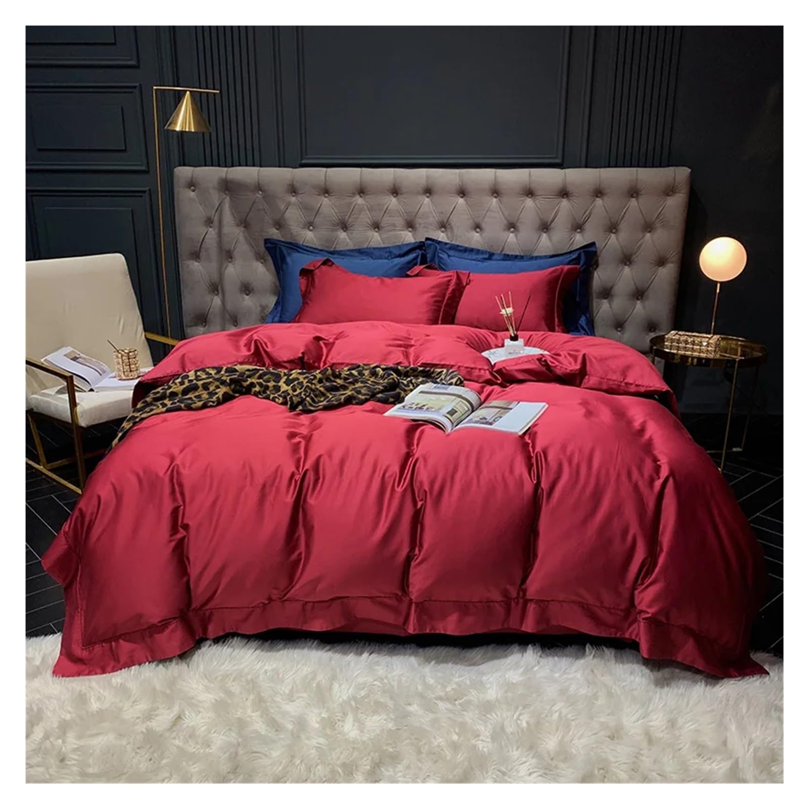 Sbcgfy Red Luxury 1000Tc Cotton Bedlinen Bedding Set King Queen Size Solid Color Duvet Cover Bed Sheet Set Pillowcases Comfortable Bedding, Bedspreads,-Queen
