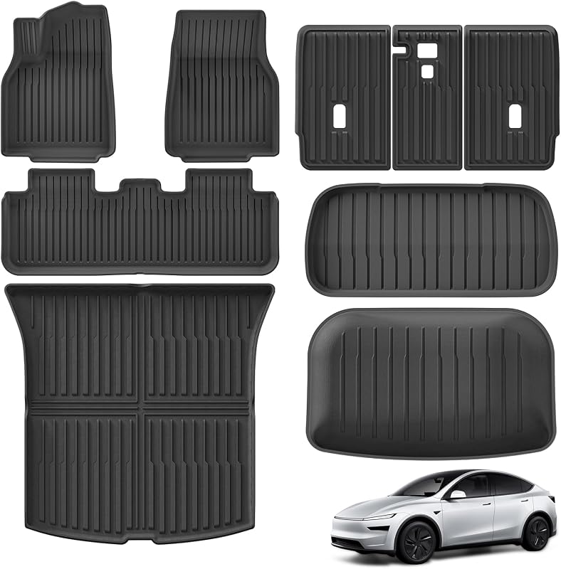 Kit de Tapetes Automotivos em TPE para Tesla Model Y Juniper 2025 e 2026, 5 Lugares, Preto, 9 Peças