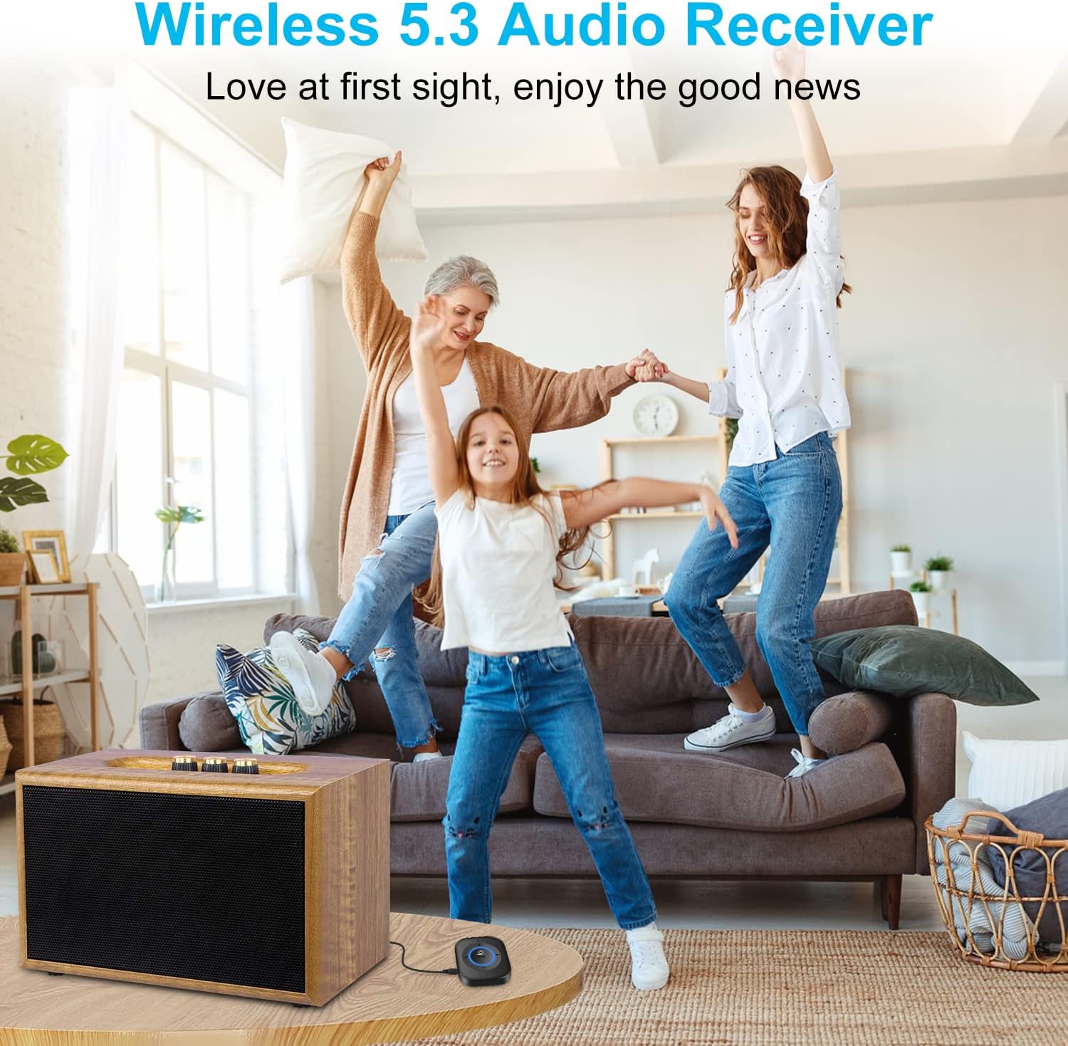 Friencity 2023 Latest Bluetooth 5.3 Receiver for Speaker, 20H Battery Life, HiFi Wireless 3.5mm AUX Adapter for Car Stereo Home Amp Sound System with Headphone Jack or RCA for Premium Music Streaming
