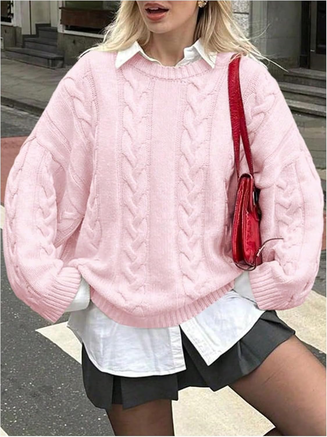 GORGLITTER Women's Cable Knit Fall Sweater 2025 Oversized Chunky Long Sleeve Crewneck Loose Pullover Jumpers Tops - Image 4