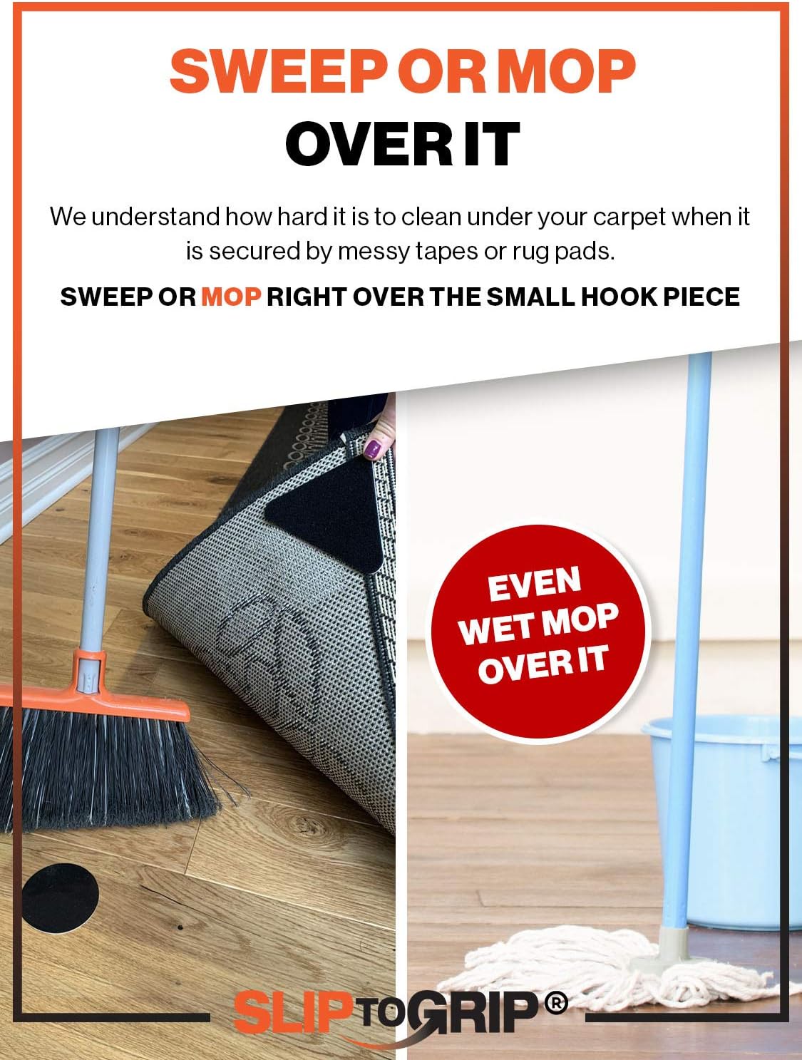 Hook and Loop Square Rug Corner Gripper for Floor Mat - Easy Lift and Press - Non Slip Rug Pad Renewable Adhesive - Anti Curling Gripper Tape for Hardwood Floors, Carpet, and Tiles - 4 Corners