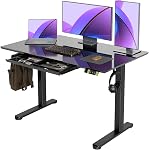 Claiks Glass Standing Desk with Drawers, 55×24 Inch Electric Standing Desk Adjustable Height, Stand Up Desk Whole-Piece Glass Desktop for Home Office, White