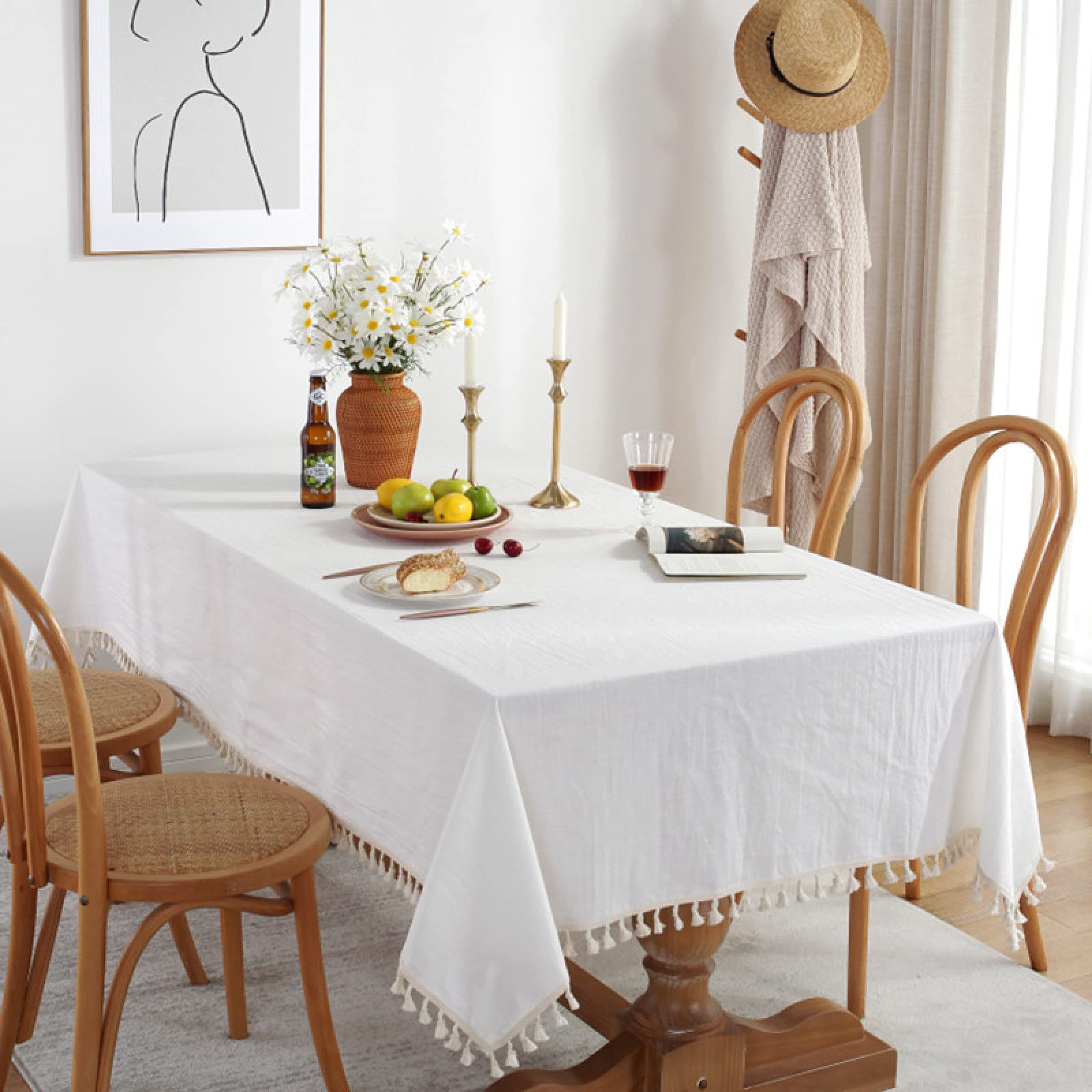 Tovaglia rettangolare in cotone e lino, 90 x 90 cm, versatile, stile country, per cucina, buffet e decorazione da campeggio all'aperto.