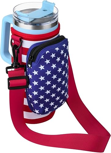 Xxerciz Bolsa de transporte para botella de agua con bolsillo para teléfono Stanley 304064oz vaso con asa, bolsa de nailon para botella de agua con