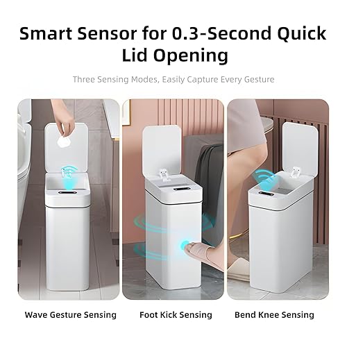 Miniatura 3 de HABANN Basurero inteligente de 2.6 galones con tapa, sensor de movimiento infrarrojo, impermeable, estrecho, pequeño, para cocina, baño, oficina,