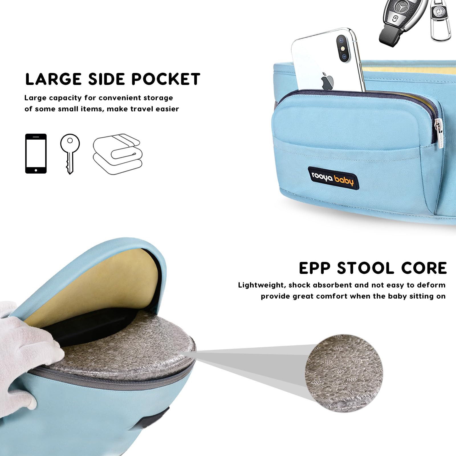 SONARIN Breathable Ergonomic Hipseat Baby Carrier,Multifunctional Waist Stool Seat Lightweight Baby Hip Seat Carrier with Side Pocket for Newborn Toddlers 0-36 Months(Grey) - Image 4