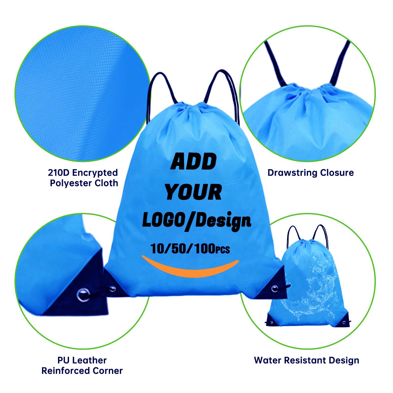 Sac à dos à cordon personnalisé 10/50/100/200 pièces Sacs personnalisés en vrac à cordon de serrage Articles promotionnels personnalisés