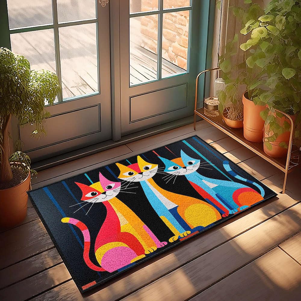 Tapis de porche extérieur 3 chats assis | Créez un esprit Home Sweet Home dans votre entrée