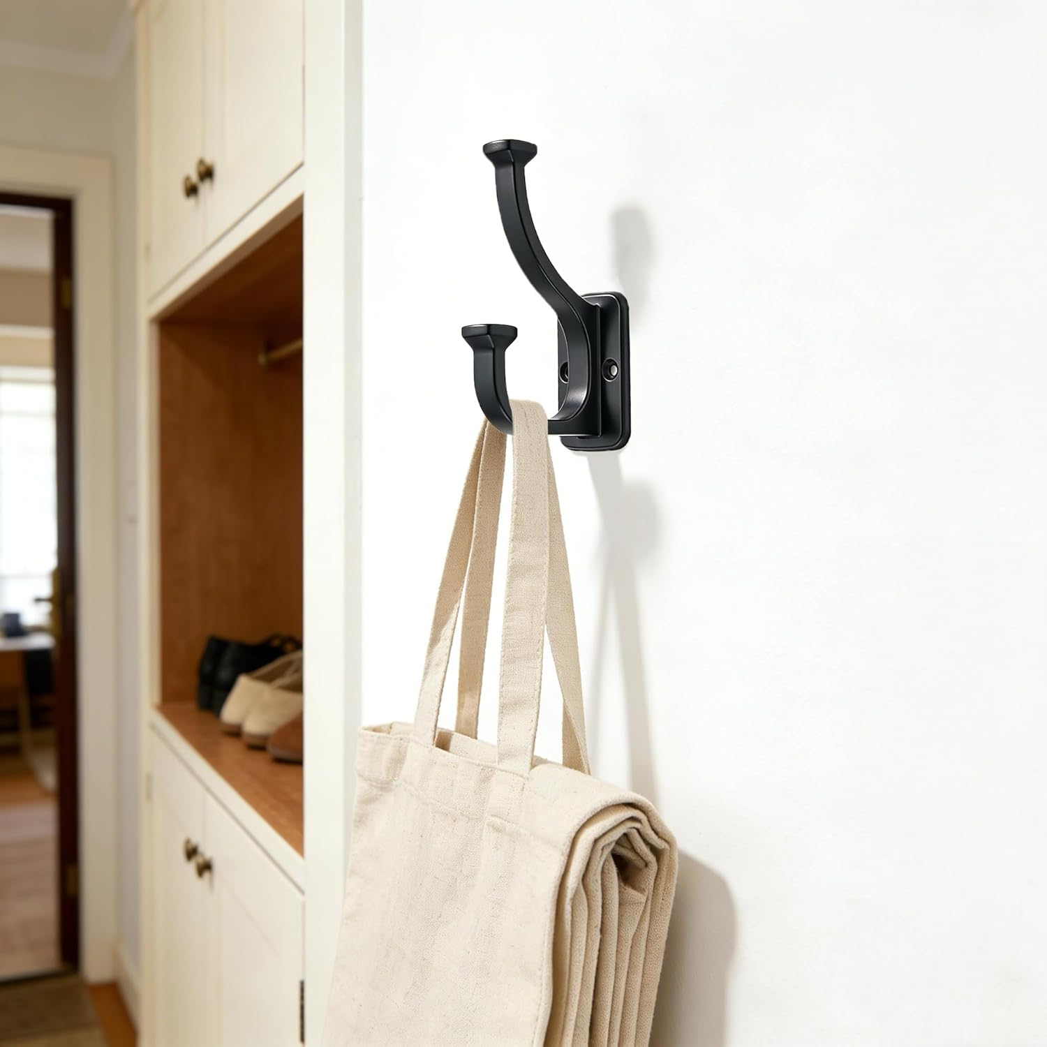 10 Pack Matte Black Coat Hooks zinc Alloy cast Bathroom Hooks, Strong Load-Bearing for Bedroom Entrance wall, Hanging Clothes Hanger Behind the Door, Exquisite Decorative Hardware