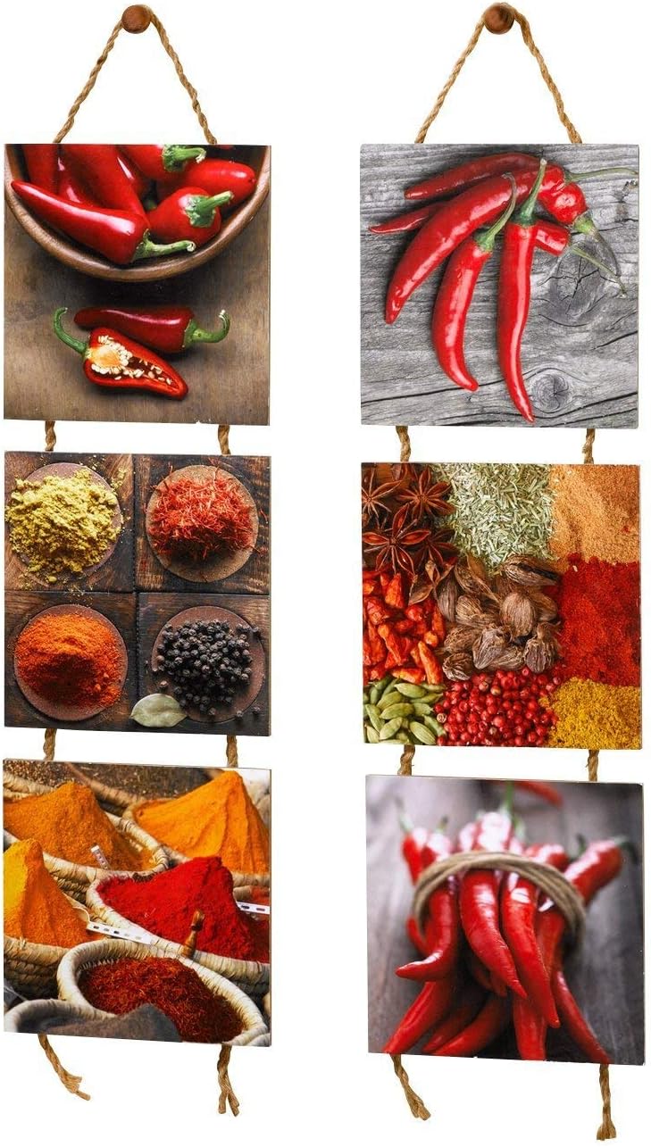 Frank Flechtwaren Kitchen Pictures-Spices, 2 Pack(3 Pieces of Wood in each pack)