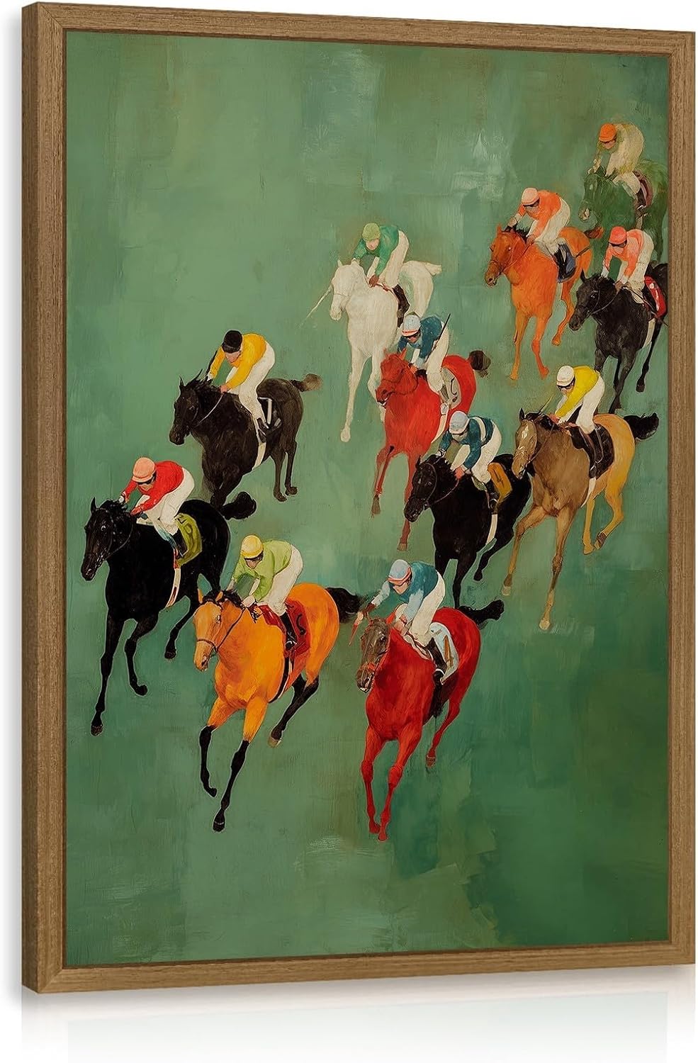 Horse Racing Canvas Wall Art Colorful Jockeys Wall Pictures Modern Equestrian Home Decor Horse Racing Oil Painting Western Prints Poster for Living Room Bedroom Office 12x16 Inch Framed