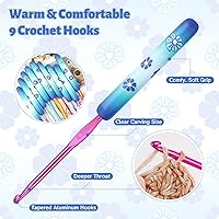 Vista 4 de Coopay Ganchos de ganchillo cálidos de agarre cómodo, mango de margarita verde para principiantes, juego de ganchos de ganchillo de eje de aluminio