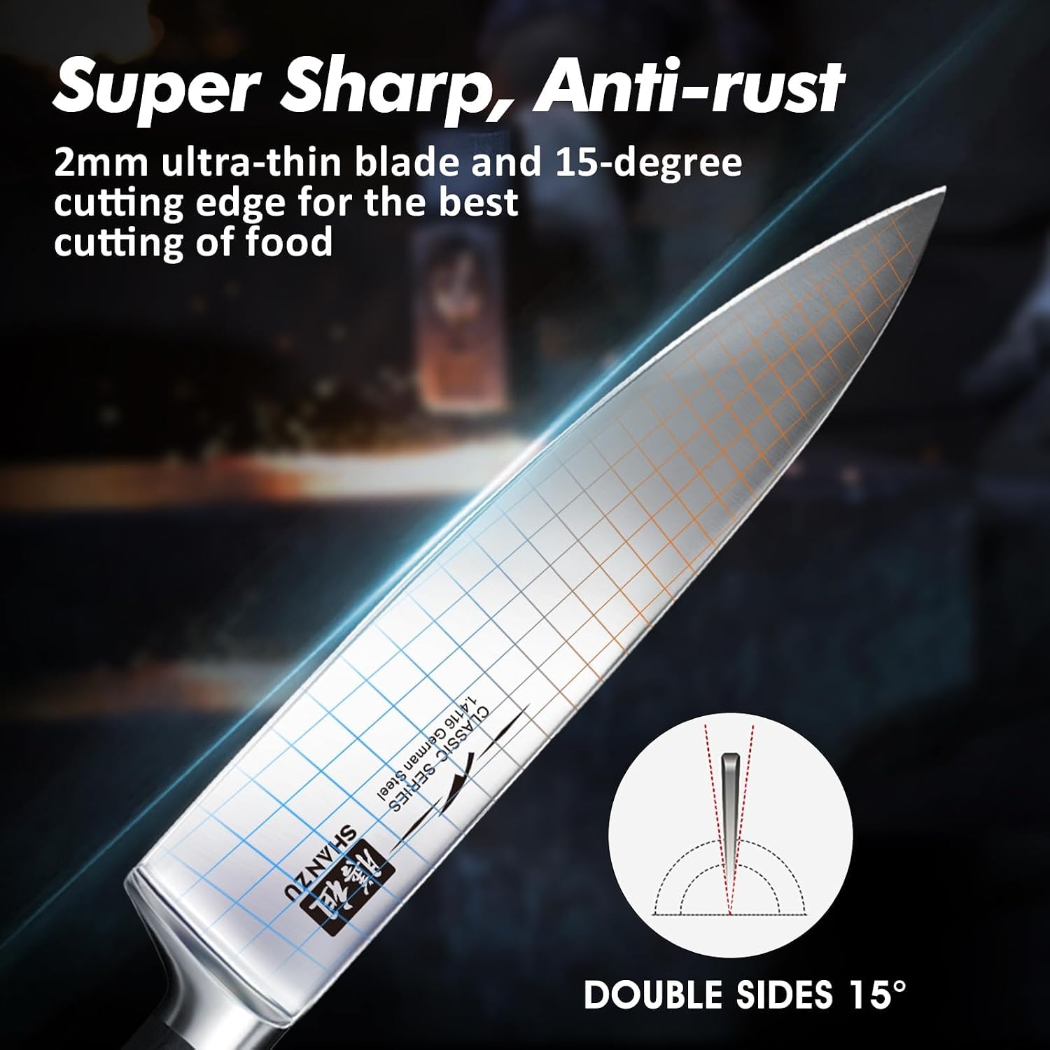 SHAN ZU Kitchen Knife Sets 3pcs, Professional German 5Cr15MoV Stainless Steel, High Carbon Steel Knives Sets, Ultra Sharp Ergonomic Wood Handle & Full Tang Design, Gift Box Included