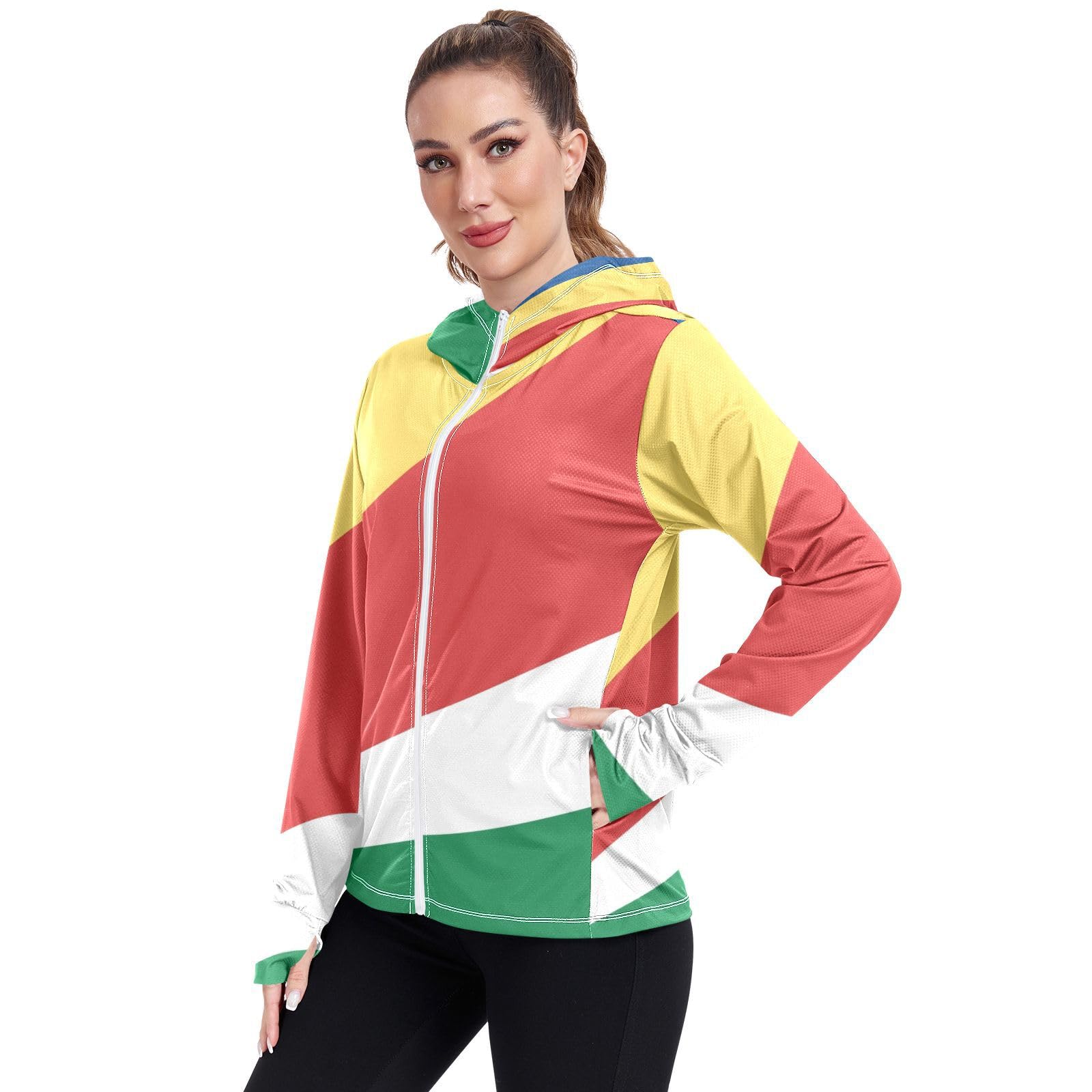 Seychelles Flag Womens UPF 50+ Sun Protection Hoodie Jacket Lightweight Long Sleeve Sun Shirt with Pocket Multicoloured
