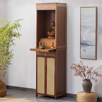 Personal Shrine Altar Table, Altar Cabinet, Meditation Table Storage Cabinet, Puja Table with Drawer, Prayer Stand Riser Home Decor, for Living Rooms, Shrines, TemplesBrown,40cm/15.7in