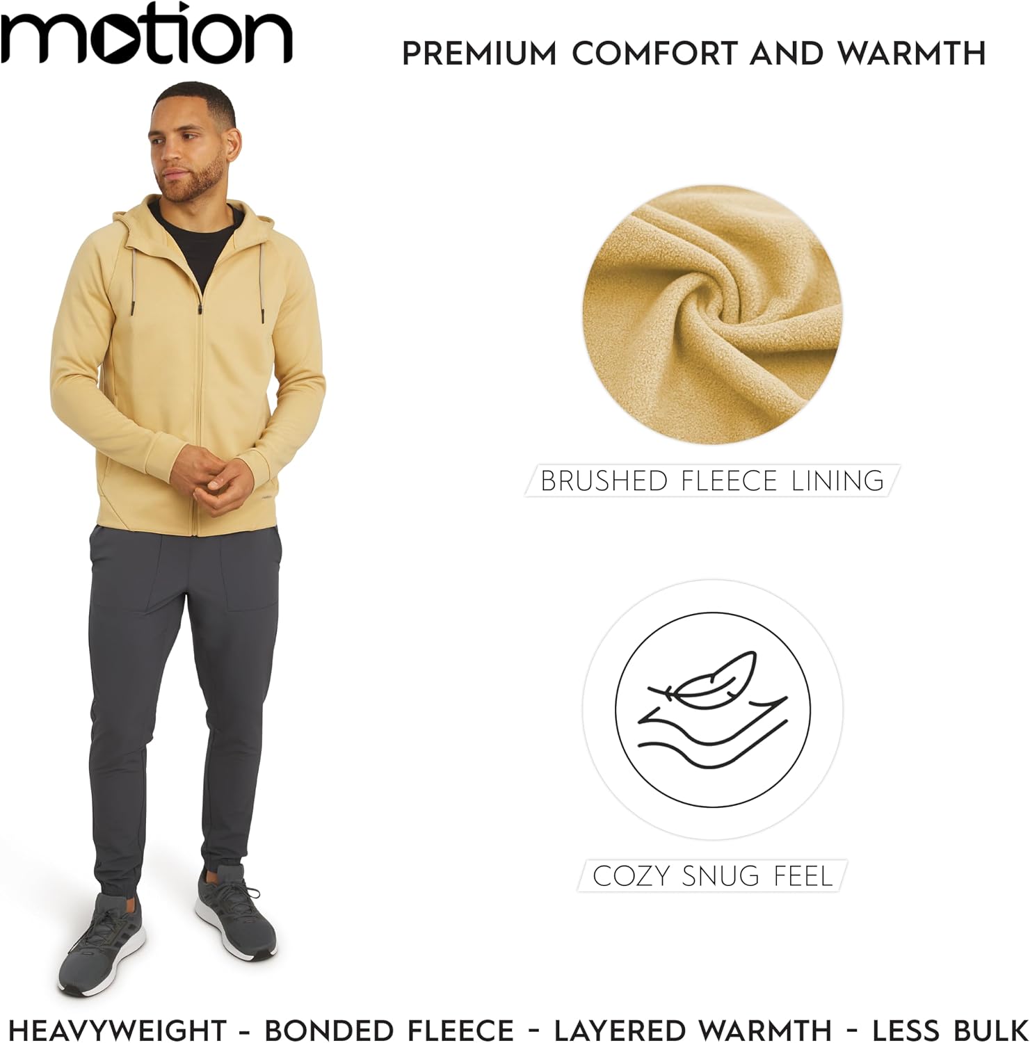 Motion Men's Regular Fit Active High Performance Heavyweight Jacquard Mesh Full Zip Hoodie (S-2XL) image 3