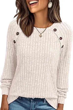 AUTOMET Women's Long Sleeve T-Shirts Casual Tunic Work Tops Spring Plus Size Sweaters