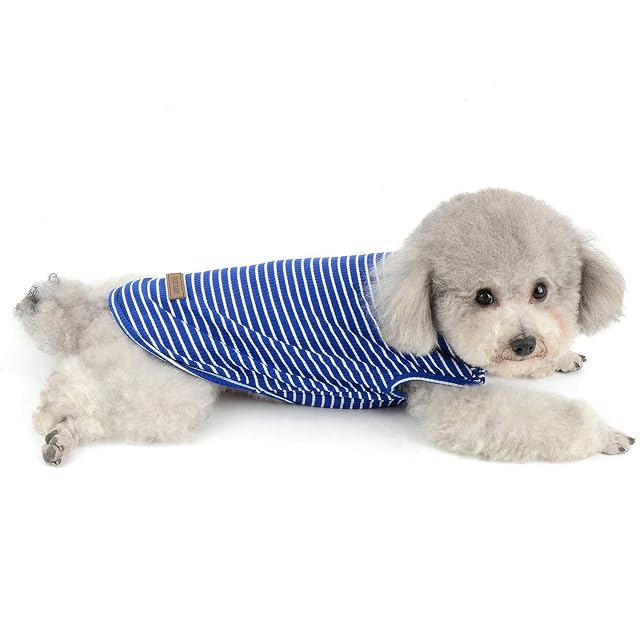Foto 8 de 8 de SELMAI Camisetas para Perros Pequeña Camiseta para Gatos Moda Rayas Suave Algodón Manga Corta Camiseta…