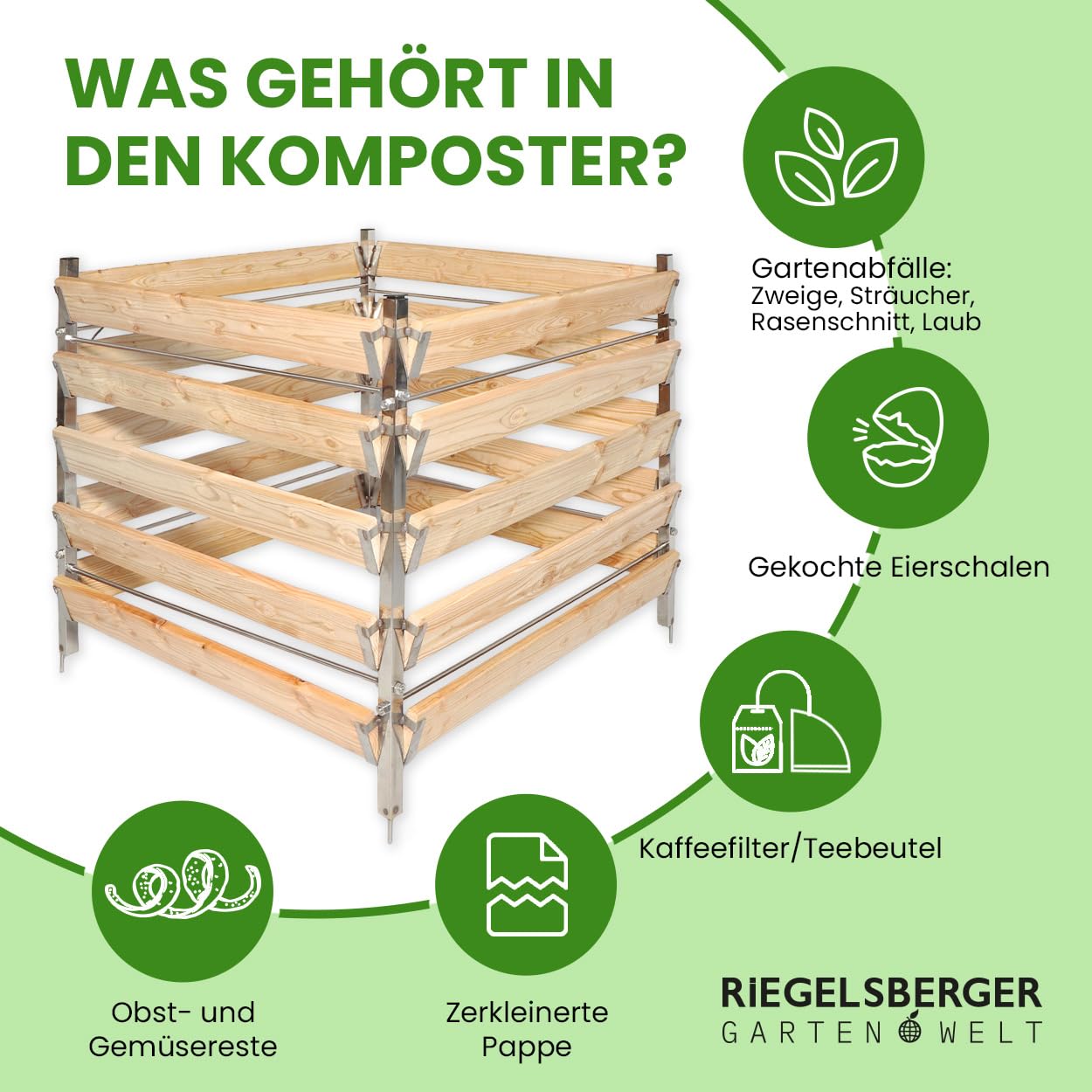 Gartenwelt Riegelsberger Komposter aus Lärche 100x100 cm Höhe 80 cm | Eleganter Komposter Single mit Edelstahlpfosten | Witterungsbeständig, stabil & langlebig