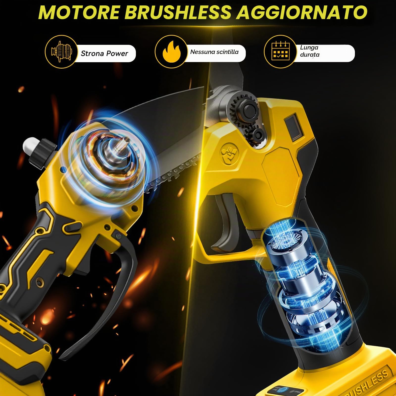 Mini Motosega 8 Pollici con Prolunga + Cesoie Elettriche 30 mm Compatibile con Batteria DeWalt 20V, Set Attrezzi da Giardino 4 in 1 Portata Massima 4,57 m per Potatura Alberi (Senza Batteria)