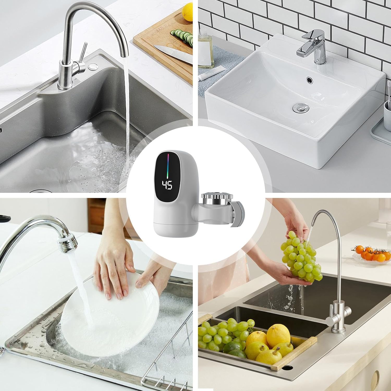 電気温水蛇口, 瞬間式温水蛇口 LED温度表示機能付き, 3000W 高出力 取り付け型 ホテル 家庭用 屋内 バスルーム キッチン