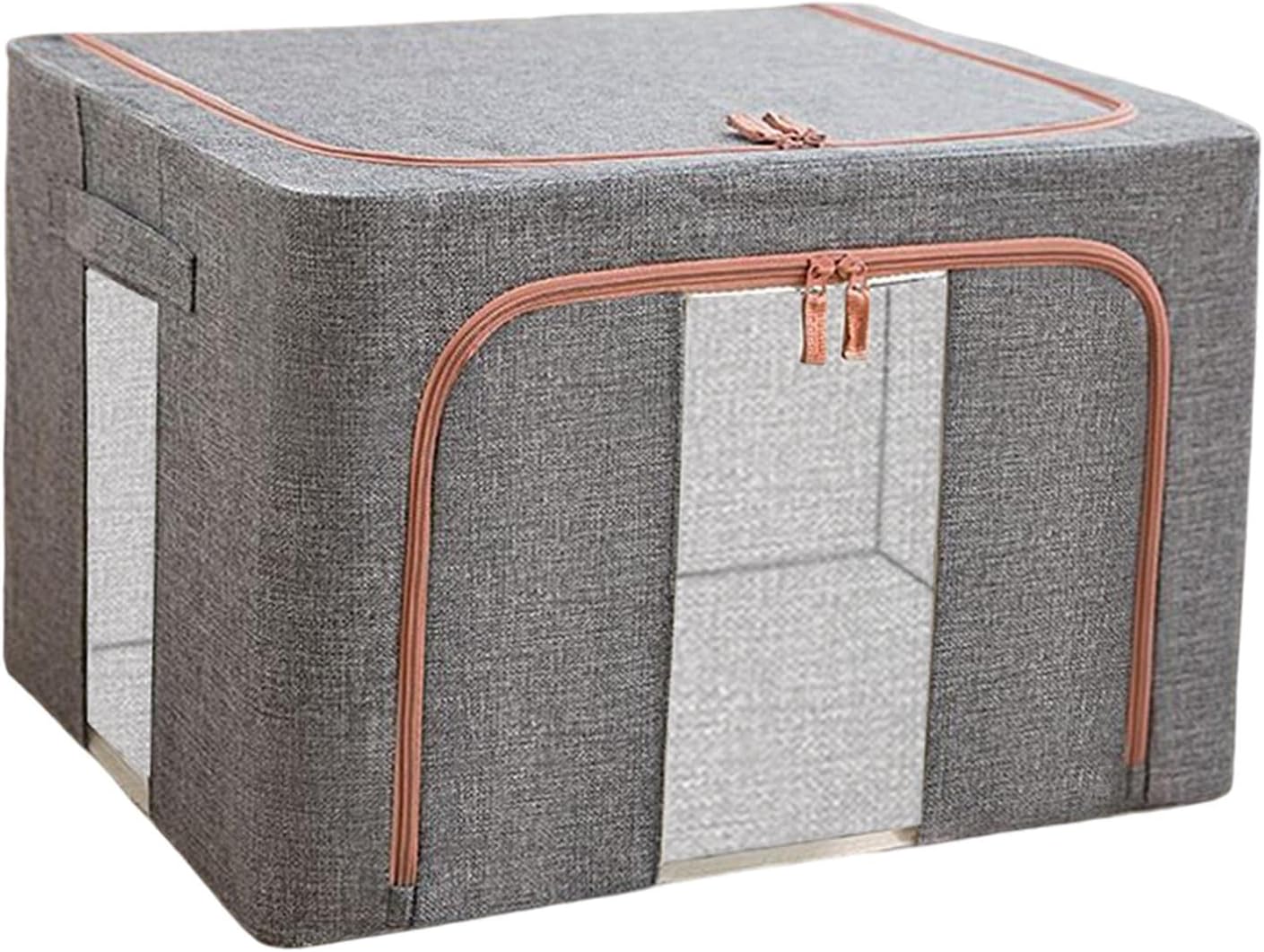 Foldable Clothes Storage Bag, 66L Sturdy Zipper Clear Window Reinforced Container for Bedding Clothing Toys (Navy)