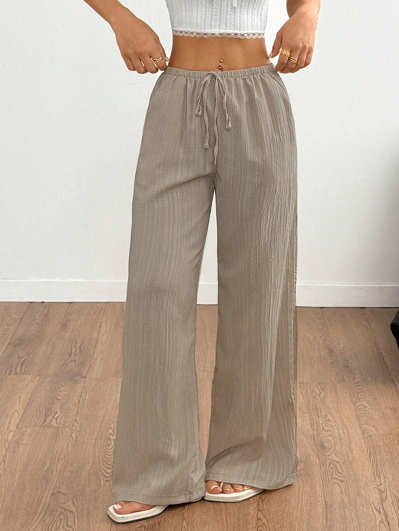 MakeMeChic Women's Casual Wide Leg Pants Summer Beach Palazzo Pants