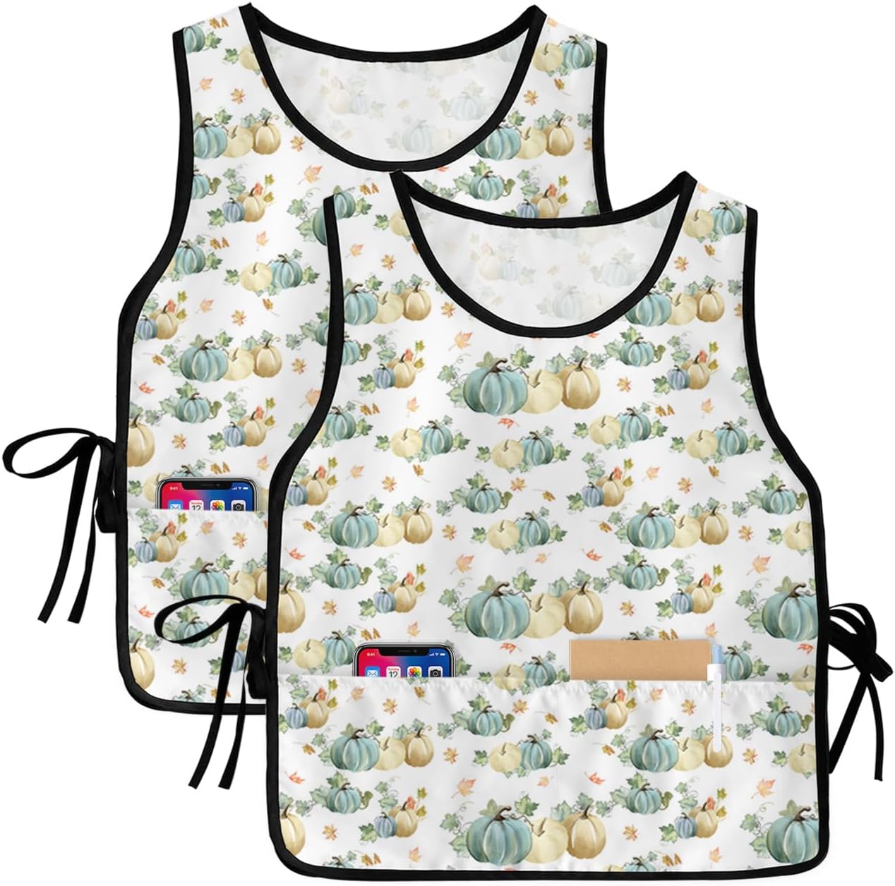 Unisex Cobbler Apron with 2 Pockets, Watercolor Artwork Thanksgiving Pumpkin and Leaves Waterproof Vest Kitchen Chef Apron, Smock Apron Vest Cobbler Aprons for Women Men, 2 Pack, 20” x 27.5”