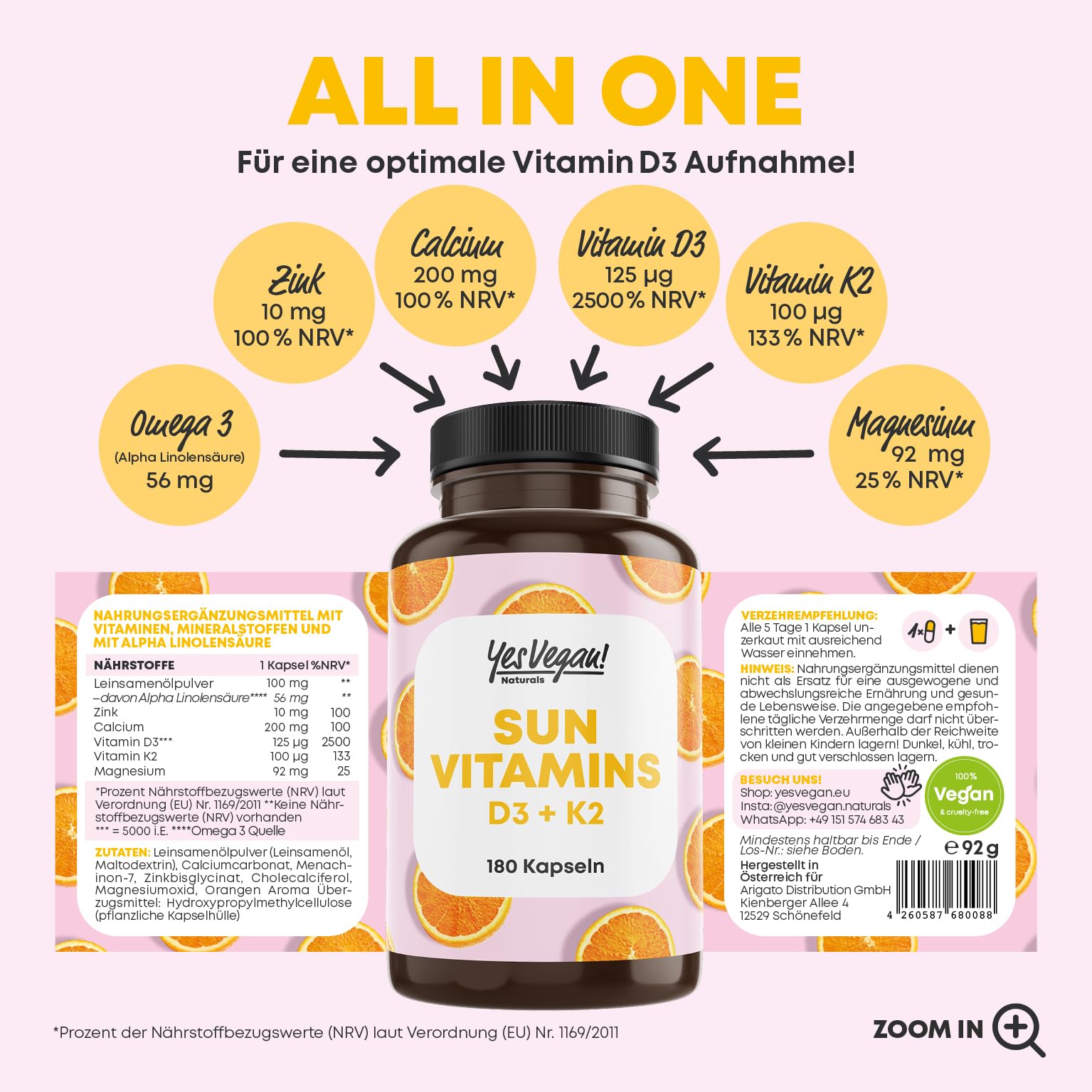 Vitamin D3 K2 Omega 3 + Calcium Magnesium und Zink - 5000 IE je Kapsel - Vitamin d hochdosiert - O3-D3-K2 6x 180 Kapseln