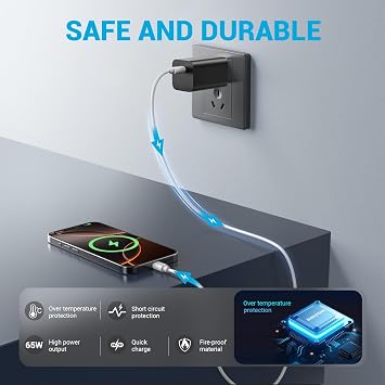 AVAPOW 65W USB-C Fast Wall Charger, PD Type-C Phone Charger Plug, Compact Power Adapter for iPhone, Android & USB-C Devices