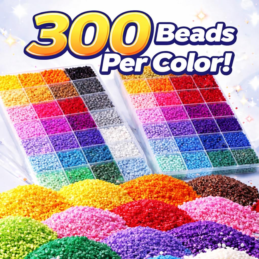 26000 PCS 2.6mm Fuse Beads Kit for Adults, 72 Colors, 300+ Beads of Each Color,2.6mm Fuse Beads Refill Box,DIY Pixel Art Craft Set for Handmade, Decor and Creative(No Other Tools) (72 Color)