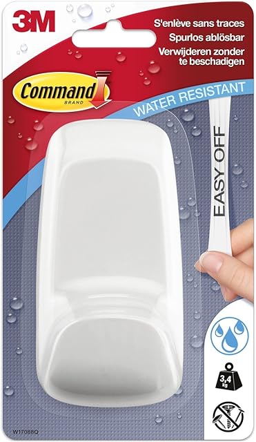 Command W17088Q hak z tworzywa sztucznego, wodoodporny, L udźwig do 3,4 kg, owalny, 1 hak + 2 paski, biały