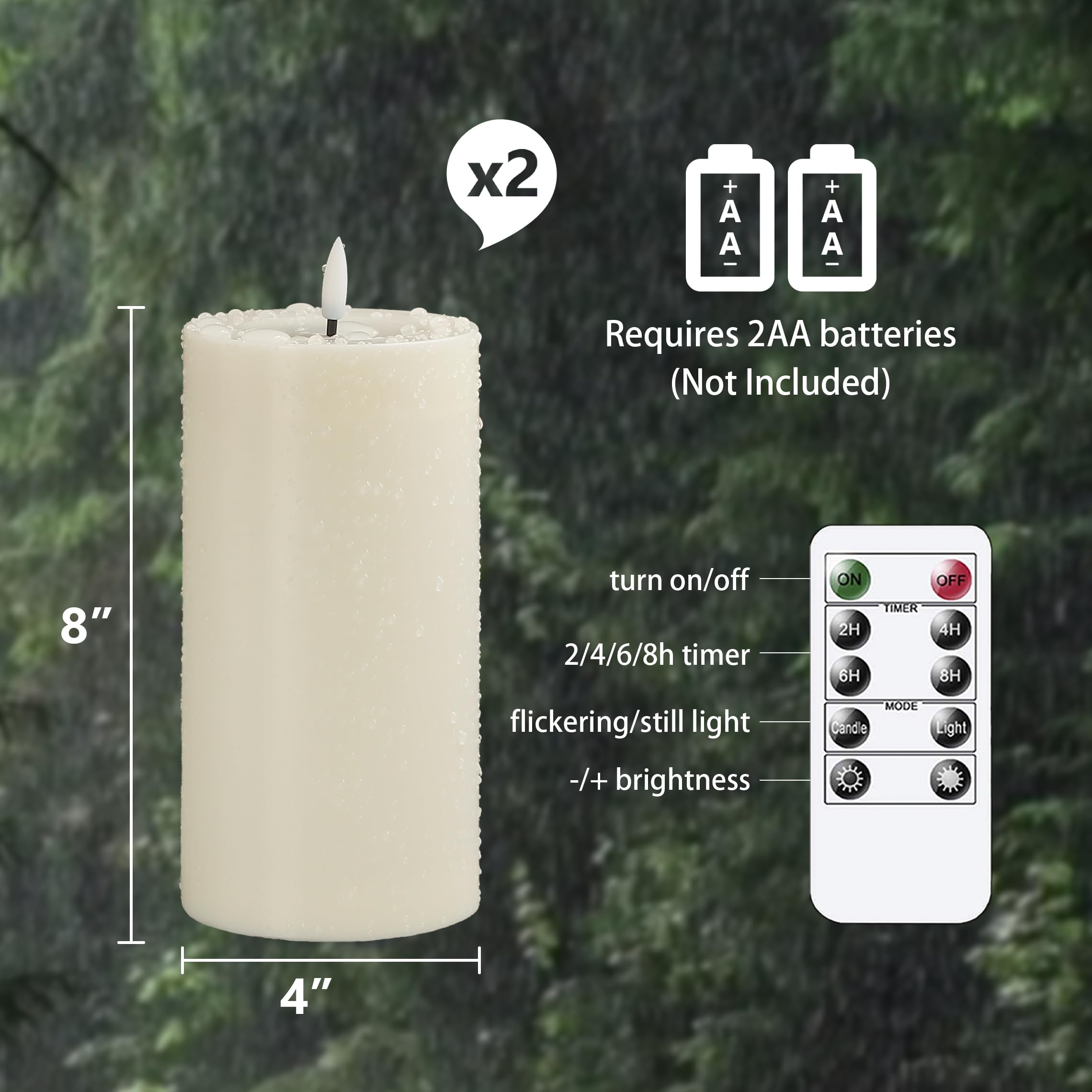 Wasserdichte LED-Kerzen 2er-Pack Mit Fernbedienung - Flackernde Kunstkerzen Mit Timer Für Draußen