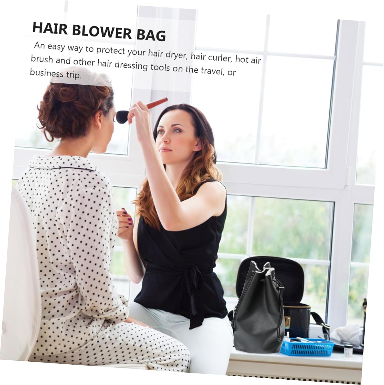 NOLITOY Pu Leather Hair Dryer Carrying Bag Travel Storage Pouch Organizer for Hair Blower and Curler Accessories Black