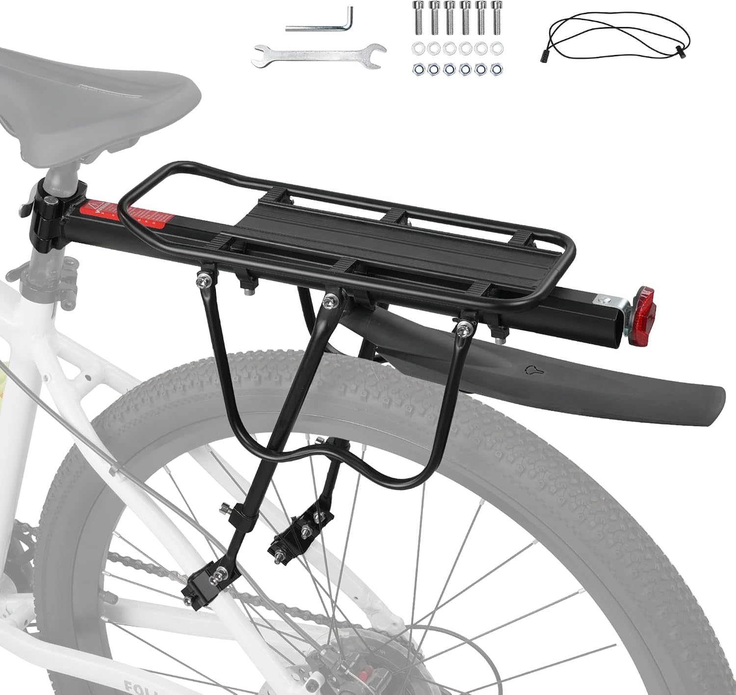 2 in 1 Adjustable Bike Rear Cargo Rack with Rear Fender, Aluminum Alloy Bicycle Luggage Carrier Quick Release Bike Back Rack Fits 24-29 inch/700C Mountain Bike Cruiser Bike etc, Easy to Install