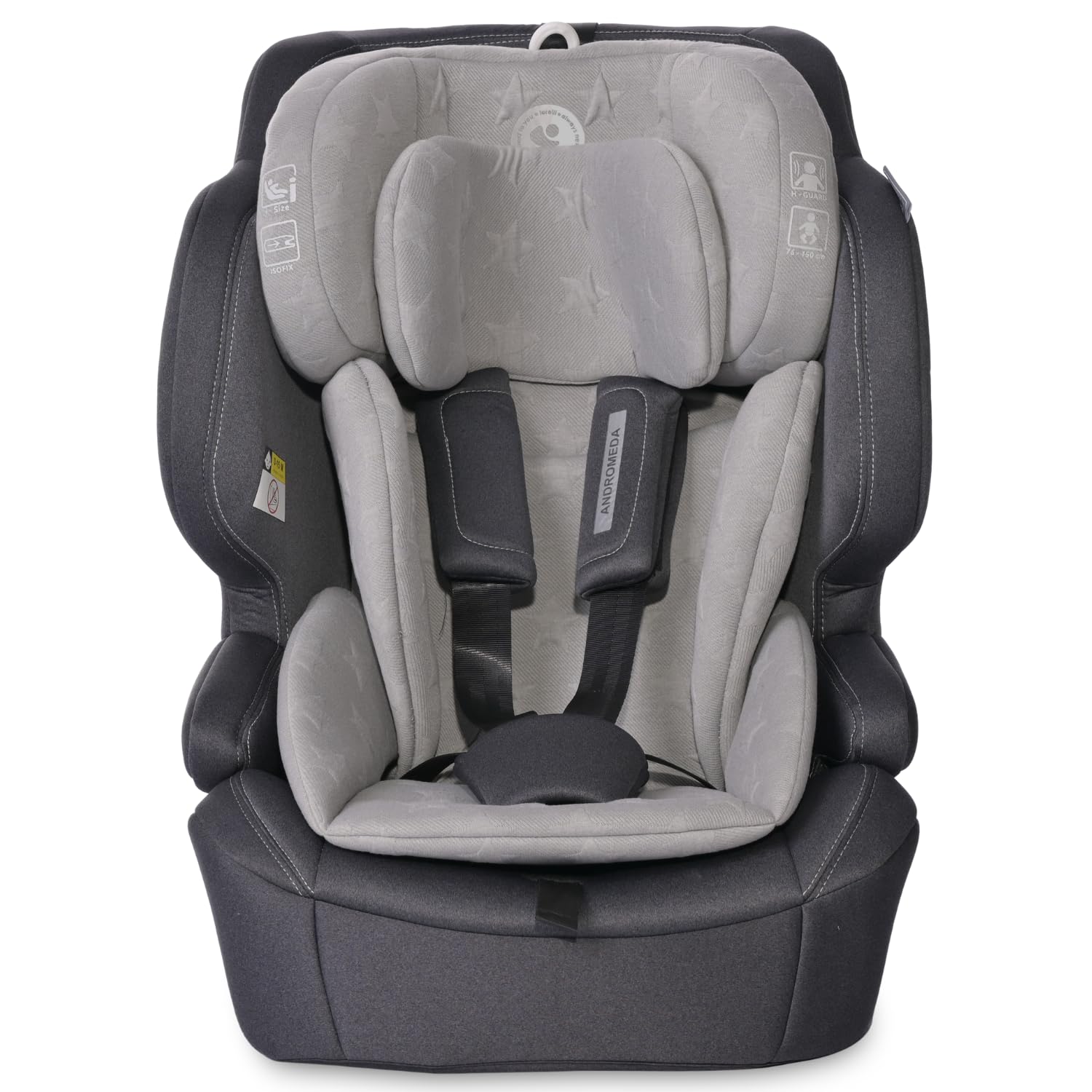 Lorelli Auto Kindersitz Andromeda mit Isofix i-Size, Mitwachsender Autositz für Kinder von 76-150 cm, Babysitz, Autokindersitz, Einstellbare Kopfstütze, 5-Punkt-Sicherheitsgurt, hellgrau
