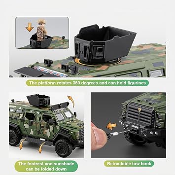 1:32 Scale Saber-Toothed Tiger Armored Model Vehicle with Sound & Light, Pull Back Function & Openable Doors - Collectible Diecast Armoured Explosive Protected Model Toy for Adult Kids Green