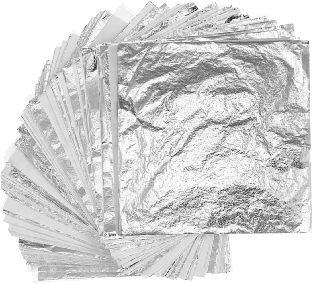 Beatifufu 150pcs Silver Foil Sheets Portable Metallic Leaf for DIY Crafts Decorative Flakes for Arts Gilding and Home and Versatile Imitation Leaf Silver
