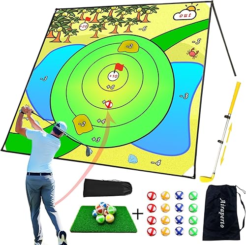 Battle Golf Chipping Game,80”x80” Large Chipping Mat with Club,Play Outdoor Sticky Golf for Adults,Unique Multiplayer Indoor Outdoor Friends Family Sport Gift Target Game