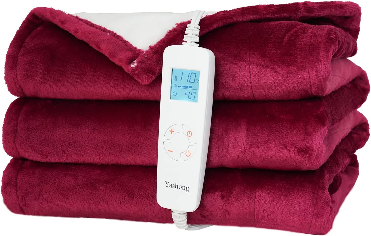 Yashong Electric Blanket Soft Cozy Flannel Heated Throw 50" x 60", Fast Heating with 6 Heating Settings & 8 Time Setting (1/2h-4h) Auto of with ETL Certification, Machine Washable (Red Wine)